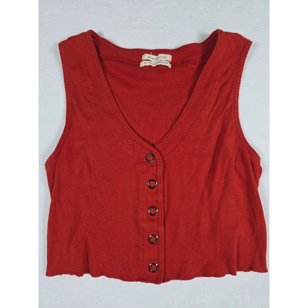 Urban Outfitters Tank Top V-Neck Button Front Crop Rust Red Small Indie Boho